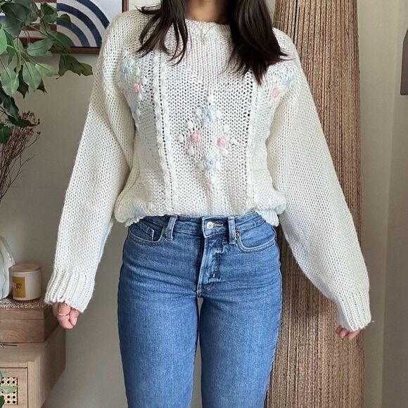 Vintage 80s Collectible coquette knit floral knit Sweater by jeff Laurent - Picture 3 of 11